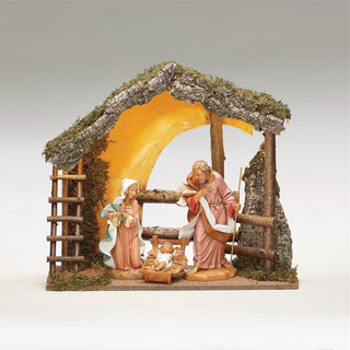 12-Inch Scale 3 Figure Nativity With Usb Led Italian Stable
