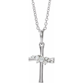 Platinum .06 CTW Natural Diamond Cluster Cross 16-18" Necklace  