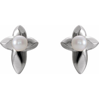 Sterling Silver Cultured White Freshwater Pearl Cross Earrings