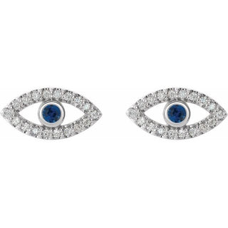Platinum Natural Blue Sapphire & Natural White Sapphire Evil Eye Earrings
