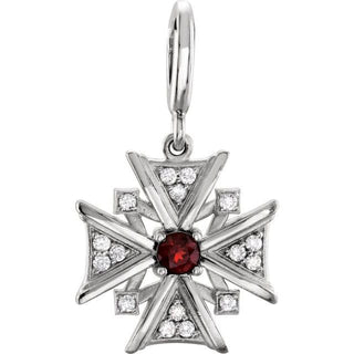 14K White Natural Mozambique Garnet & 1/6 CTW Natural Diamond Charm/Pendant