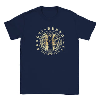 St. Benedict Medal Gold on Black T-Shirt - view 14