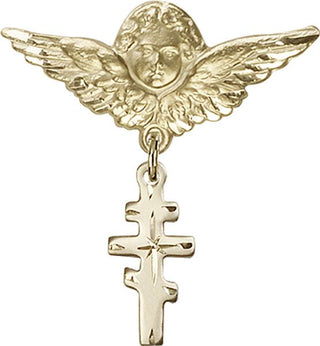 14kt Gold Filled Large Angel w/Wings Greek Orthadox Cross Baby Badge