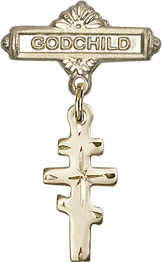 14kt Gold Filled Godchild Greek Orthadox Cross Baby Badge