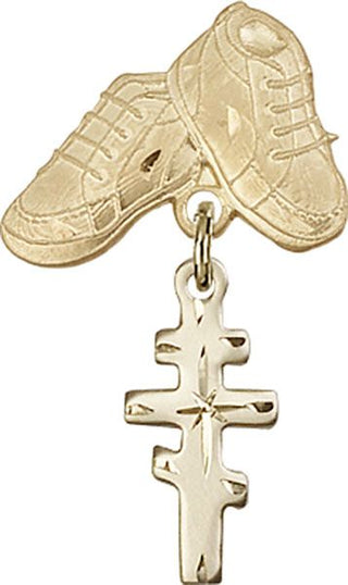 14kt Gold Filled Baby Boots Greek Orthadox Cross Baby Badge