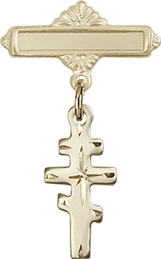 14kt Gold Polished Badge Pin Greek Orthadox Cross Baby Badge