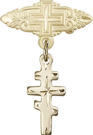 14kt Gold Badge Pin With Cross Greek Orthadox Cross Baby Badge