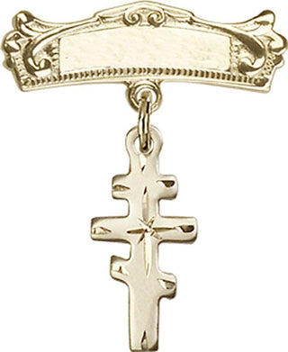 14kt Gold Badge Pin Greek Orthadox Cross Baby Badge