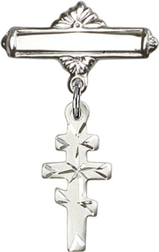 Sterling Silver Polished Badge Pin Greek Orthadox Cross Baby Badge