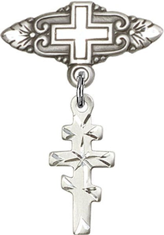 Sterling Silver Badge Pin With Cross Greek Orthadox Cross Baby Badge