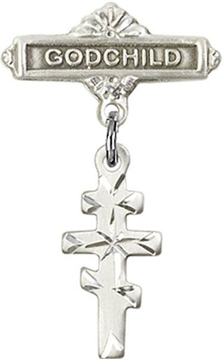 Sterling Silver Godchild Greek Orthadox Cross Baby Badge