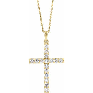 14K Yellow 1/10 CTW Lab-Grown Diamond Cross 18" Necklace