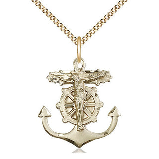 14kt Gold Filled Anchor Crucifix Medal Catholic Jewelry