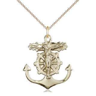 14kt Gold Filled Anchor Crucifix Medal Catholic Jewelry
