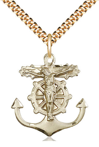 14kt Gold Filled Anchor Crucifix Medal Catholic Jewelry