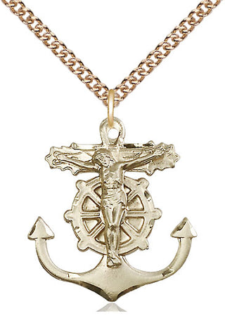 14kt Gold Filled Anchor Crucifix Medal Catholic Jewelry