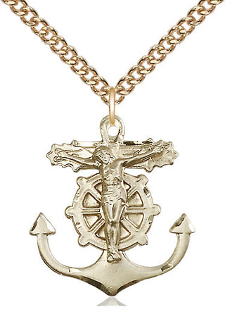 14kt Gold Filled Anchor Crucifix Medal Catholic Jewelry
