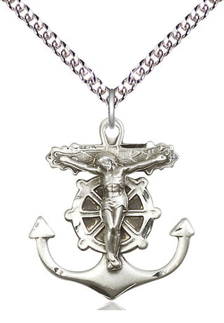 Sterling Silver Anchor Crucifix Medal Catholic Jewelry