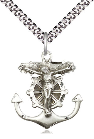 Sterling Silver Anchor Crucifix Medal Catholic Jewelry