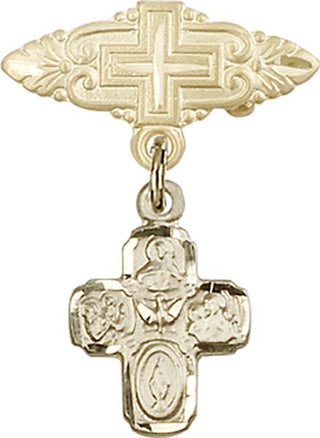 14kt Gold Filled Badge Pin With Cross 4-Way Baby Badge