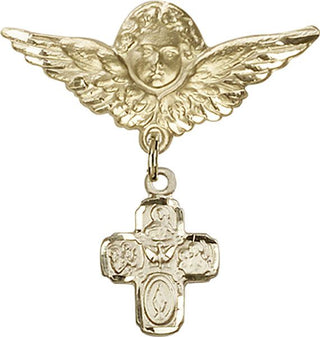 14kt Gold Filled Large Angel w/Wings 4-Way Baby Badge