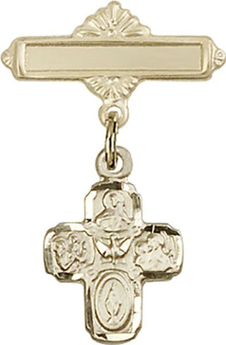 14kt Gold Polished Badge Pin 4-Way Baby Badge