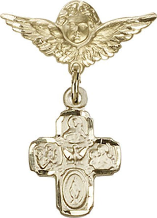 14kt Gold Small Angel w/Wings 4-Way Baby Badge