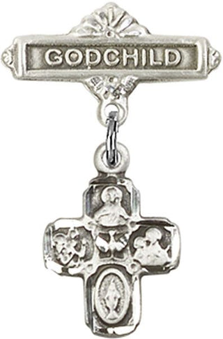 Sterling Silver Godchild 4-Way Baby Badge