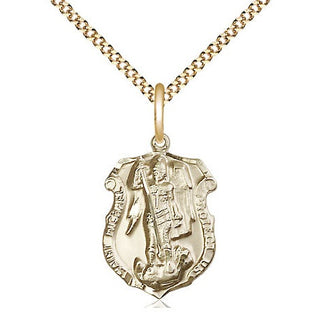 14kt Gold Filled Saint Michael the Archangel Shield Medal Religious Jewelry Engraved Catholic Saint Jewelry