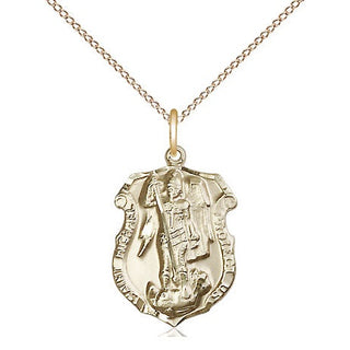 14kt Gold Filled Saint Michael the Archangel Shield Medal Religious Jewelry Engraved Catholic Saint Jewelry