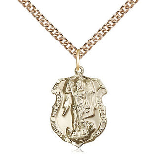 14kt Gold Saint Michael the Archangel Shield Medal Engraved Catholic Saint Jewelry