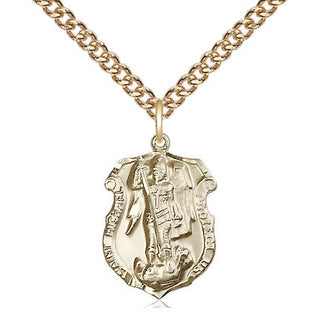 14kt Gold Saint Michael the Archangel Shield Medal Engraved Catholic Saint Jewelry
