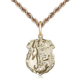 14kt Gold Saint Michael the Archangel Shield Medal Engraved Catholic Saint Jewelry