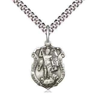 Pewter Saint Michael the Archangel Shield Medal Religious Jewelry Engraved Catholic Saint Jewelry