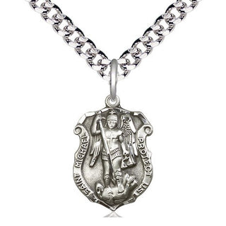Pewter Saint Michael the Archangel Shield Medal Religious Jewelry Engraved Catholic Saint Jewelry