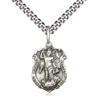 Pewter Saint Michael the Archangel Shield Medal Religious Jewelry Engraved Catholic Saint Jewelry