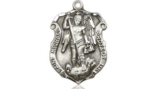 Sterling Silver Saint Michael the Archangel Shield Medal Religious Jewelry Engraved Catholic Saint Jewelry