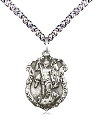 Sterling Silver Saint Michael the Archangel Shield Medal Religious Jewelry Engraved Catholic Saint Jewelry