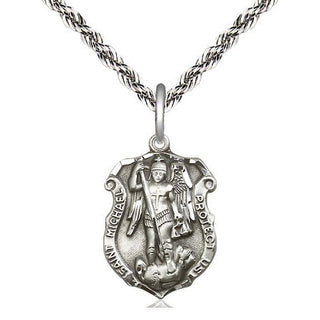 Sterling Silver Saint Michael the Archangel Shield Medal Religious Jewelry Engraved Catholic Saint Jewelry
