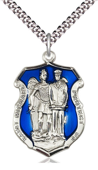 Pewter Saint Michael the Archangel Police Shield Medal Catholic Jewelry Engraved Catholic Saint Jewelry