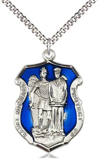 Pewter Saint Michael the Archangel Police Shield Medal Catholic Jewelry Engraved Catholic Saint Jewelry