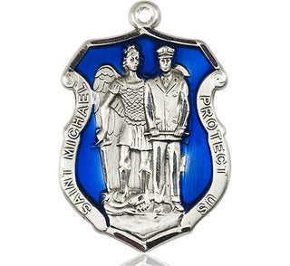Sterling Silver Saint Michael the Archangel Police Shield Medal Catholic Jewelry Engraved Catholic Saint Jewelry