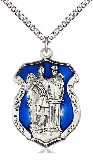 Sterling Silver Saint Michael the Archangel Police Shield Medal Catholic Jewelry Engraved Catholic Saint Jewelry