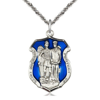 Sterling Silver Saint Michael the Archangel Police Shield Medal Catholic Jewelry Engraved Catholic Saint Jewelry