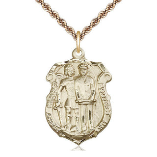 14kt Gold Filled Saint Michael the Archangel Police Shield Medal Catholic Jewelry Engraved Catholic Saint Jewelry