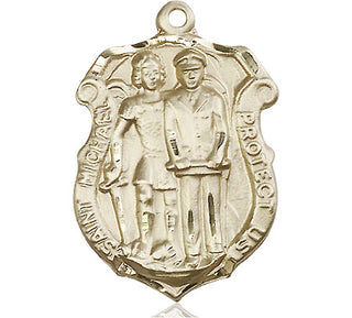 14kt Gold Saint Michael the Archangel Police Shield Medal Engraved Catholic Saint Jewelry