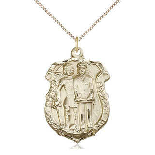 14kt Gold Saint Michael the Archangel Police Shield Medal Engraved Catholic Saint Jewelry