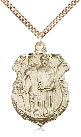 14kt Gold Saint Michael the Archangel Police Shield Medal Engraved Catholic Saint Jewelry