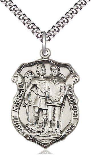 Pewter Saint Michael the Archangel Police Shield Medal Catholic Jewelry Engraved Catholic Saint Jewelry