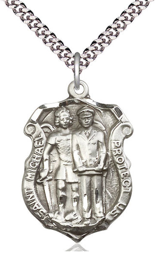 Sterling Silver Saint Michael the Archangel Police Shield Medal Catholic Jewelry Engraved Catholic Saint Jewelry